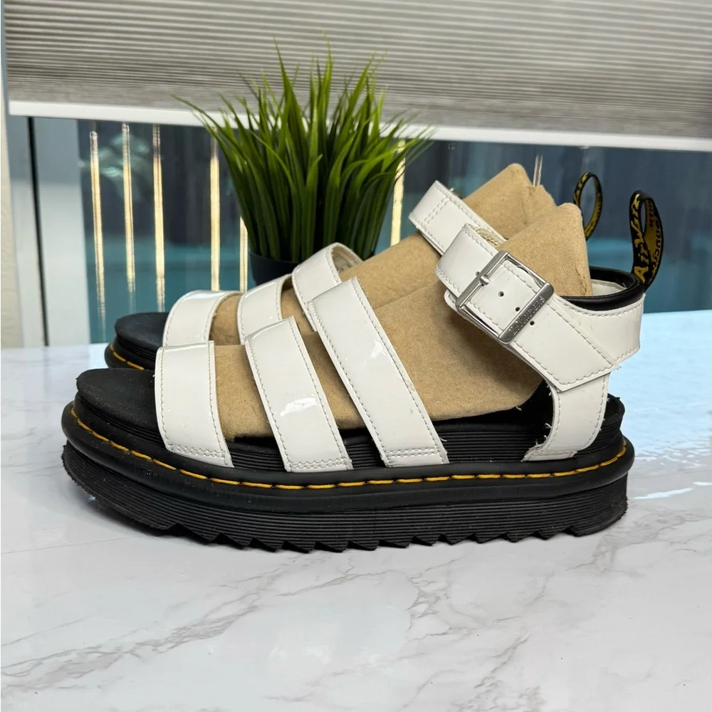 Dr. Martens Blaire White Patent Leather Gladiator Sandals Size‎ 7 US Chunky